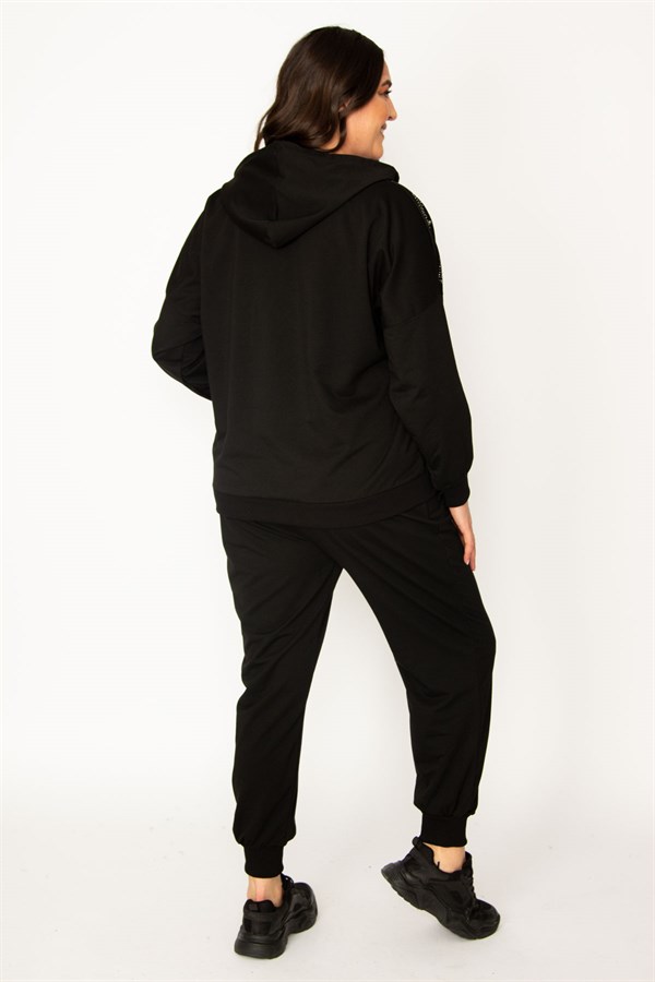 Kadın Siyah İnci Detaylı Kapşonlu Eşofman Takım 65N30435