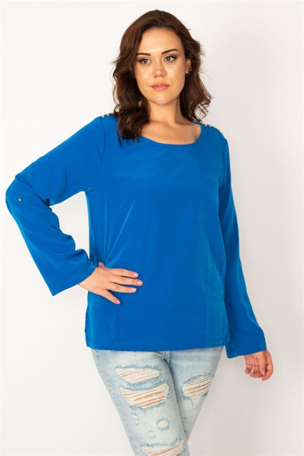 KADIN SAKS OMUZ DETAYLI BLUZ