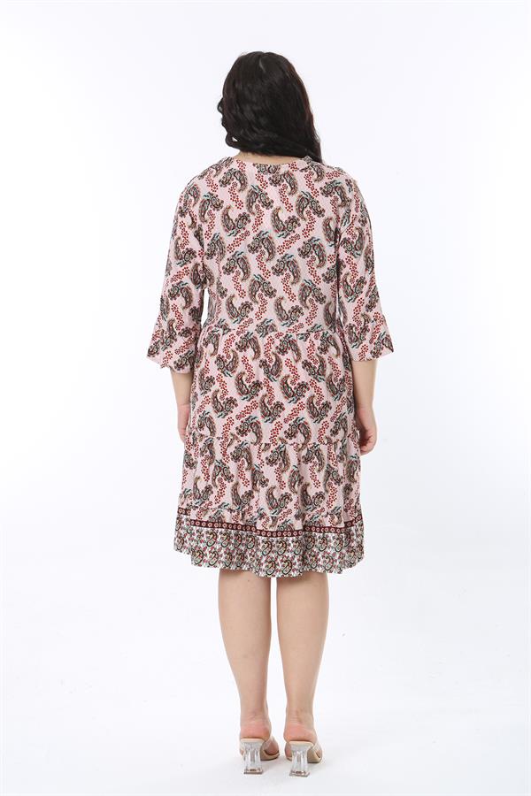 Kadın Büyük Beden Renkli V Yakalı Katlı Elbise 65N38583