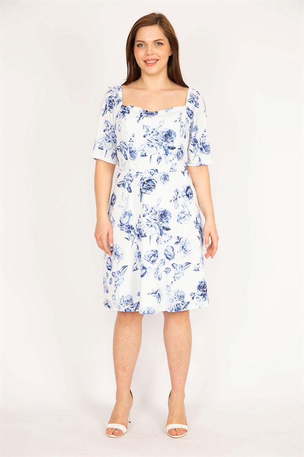 KADIN MAVİ OMUZU LASTİKLİ ASTARLI ELBİSE