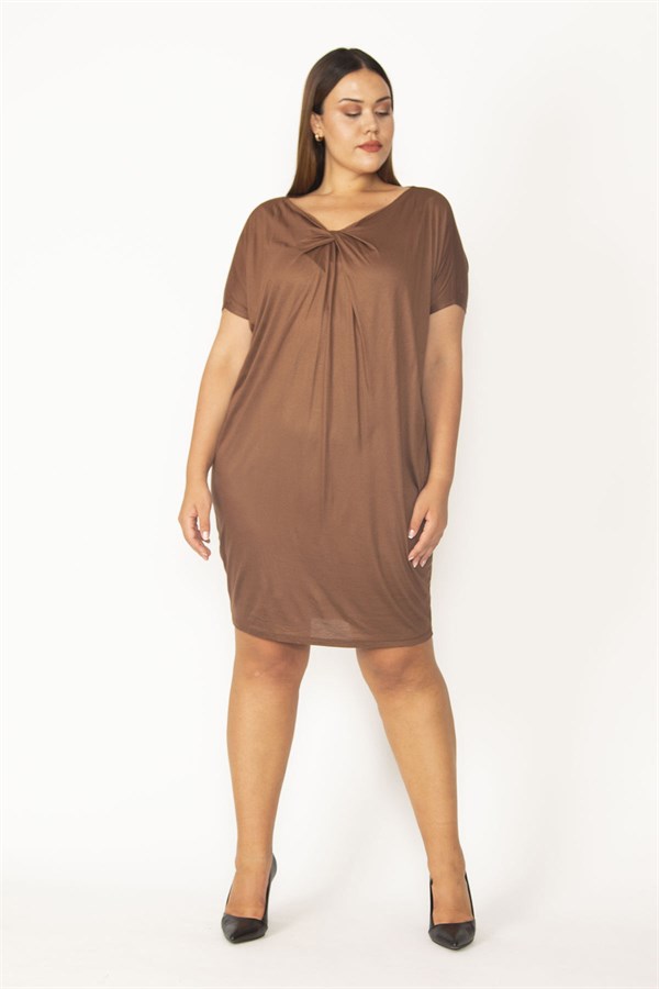 Kadın Kahve İnce Viskon Yaka Detaylı Tunik 65N27414