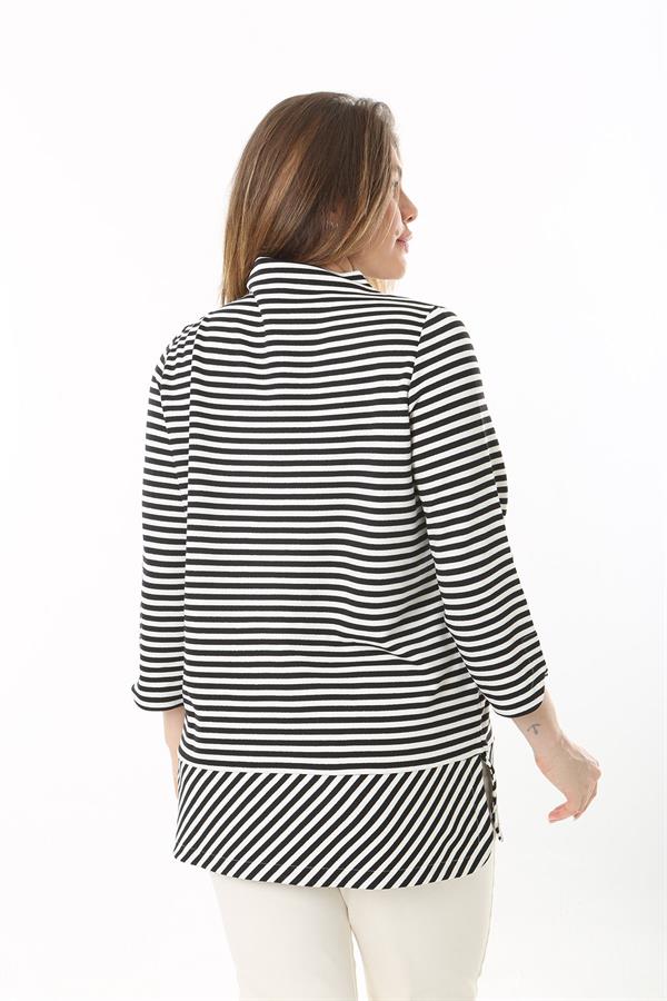 Kadın Büyük Beden Siyah Dik Yakalı Yan Yırtmaçlı Sim Çizgili Tunik 65N37523