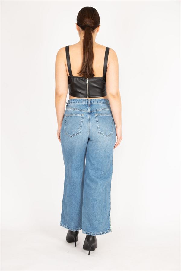 Kadın Mavi Büyük Beden Yan Şeritli 5 Cep Kot Pantolon