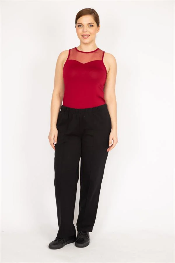 Kadın Siyah Büyük Beden Çima Dikişli Yan Cepli Eşofman Alt