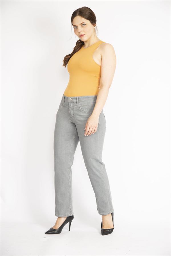 Kadın Gri Büyük Beden 5 Cepli Kot Pantolon