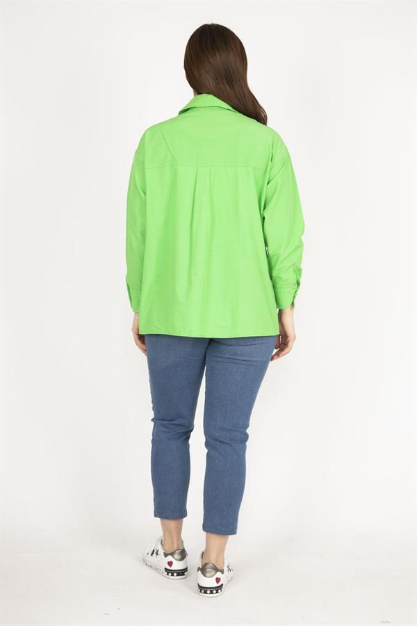 Kadın Lila Büyük Beden Metal Düğmeli Manşetli Gömlek