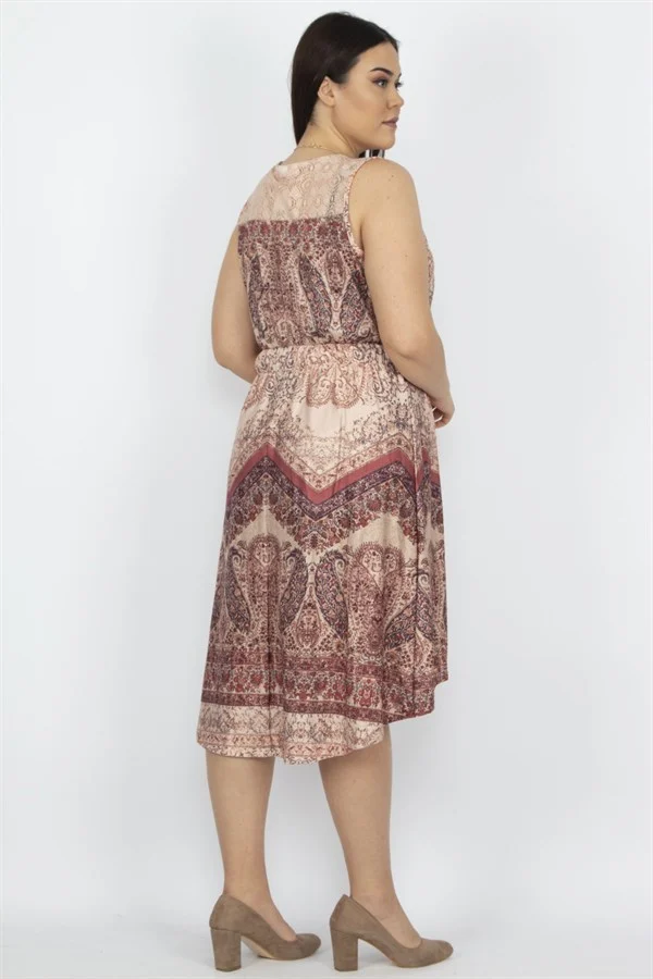 Kadın Petrol Arka Robası Dantel Bel Kısmı Lastikli Elbise 65N27924