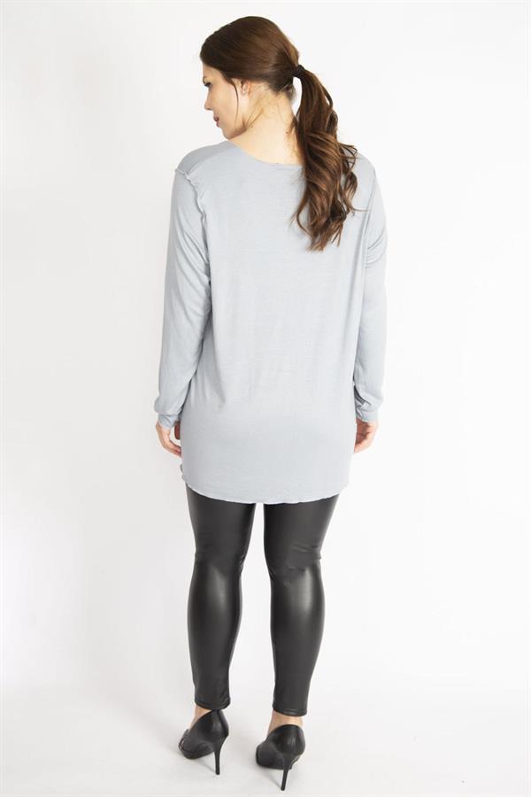 Kadın Gri Büyük Beden Bisiklet Yakalı Uzun Kollu Likralı Tunik