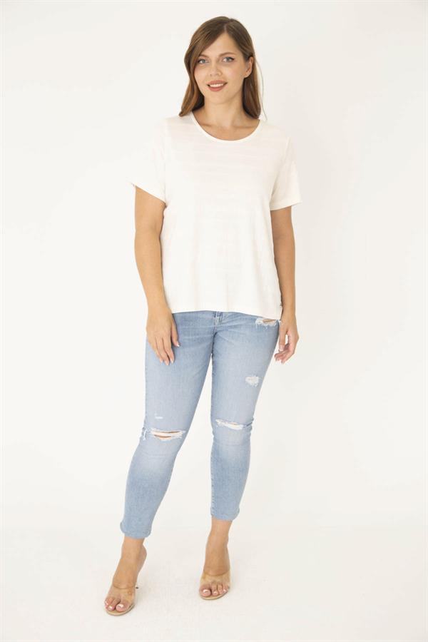 Kadın Büyük Beden Kemik Bisiklet Yakalı Kendinden Desenli Bluz 65N36933