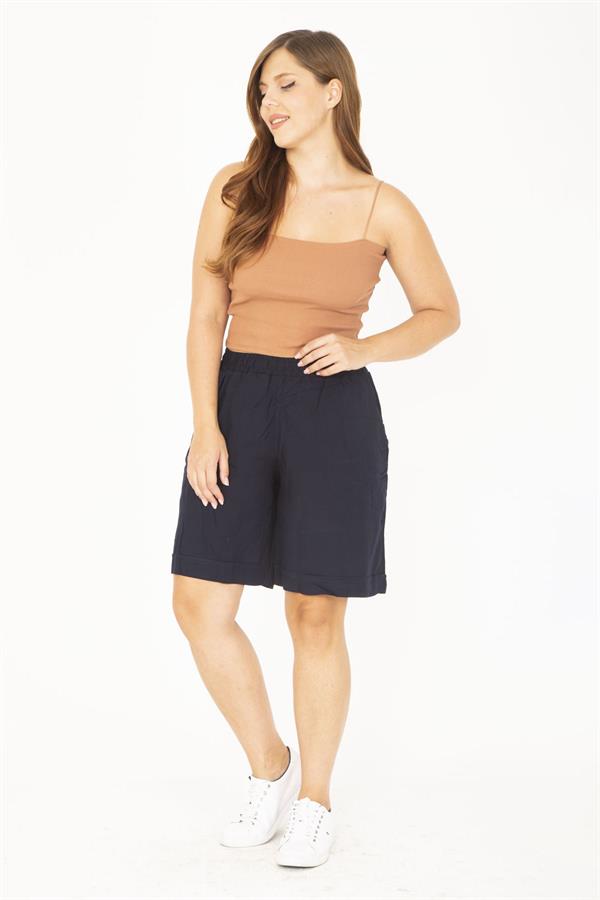 Kadın Büyük Beden Antrasit Dokuma Viskon Kumaş Beli Lastikli Şort 65N36801