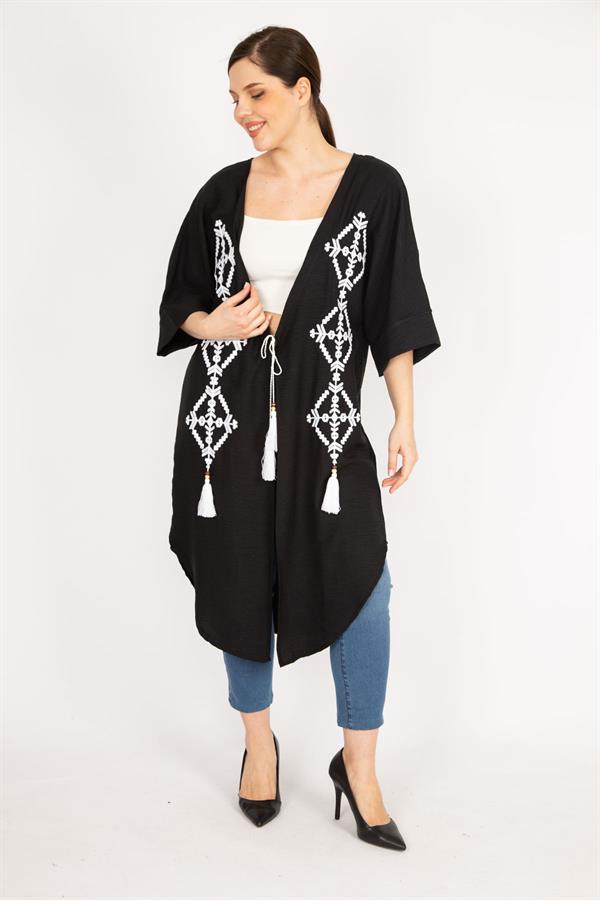 Women's Orange Plus Size Embroidered Detailed Cape