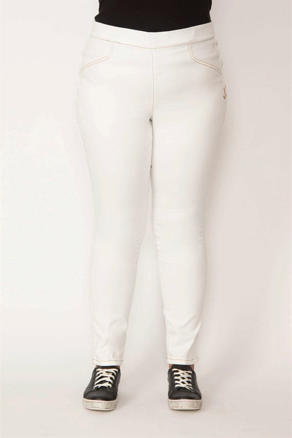 PANTALON Legging en jean pour femme avec poches décoratives et coutures contrastées