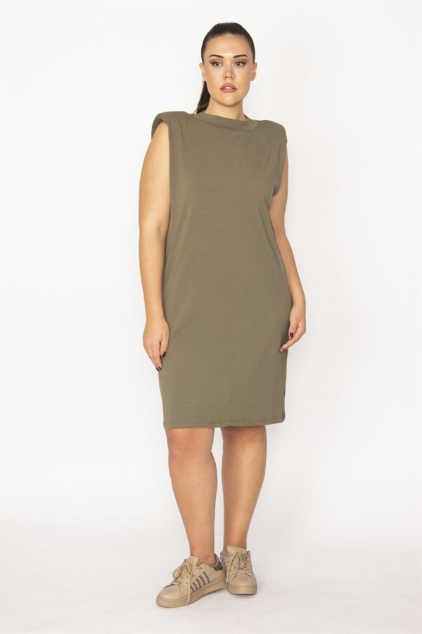 Kadın Haki Pamuklu Kumaş Omuzları Vatkalı Spor Elbise 65N29430