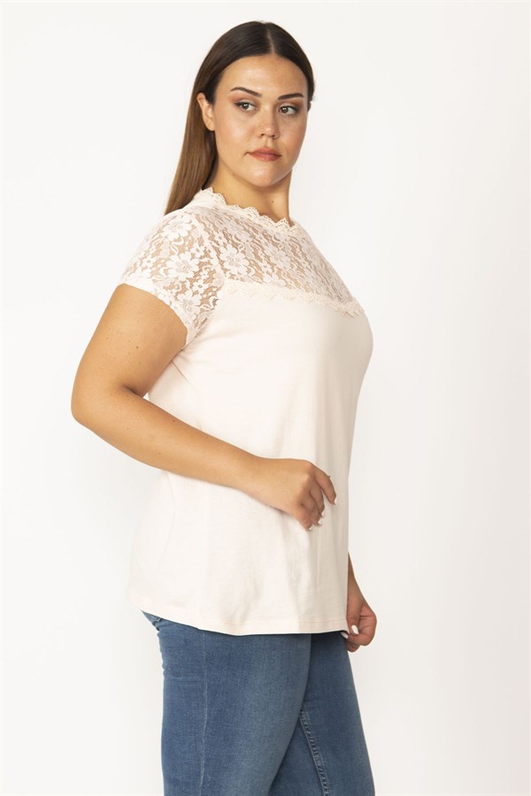 Kadın Pembe Roba Ve Kolları Dantel Detaylı Bluz 65N27774
