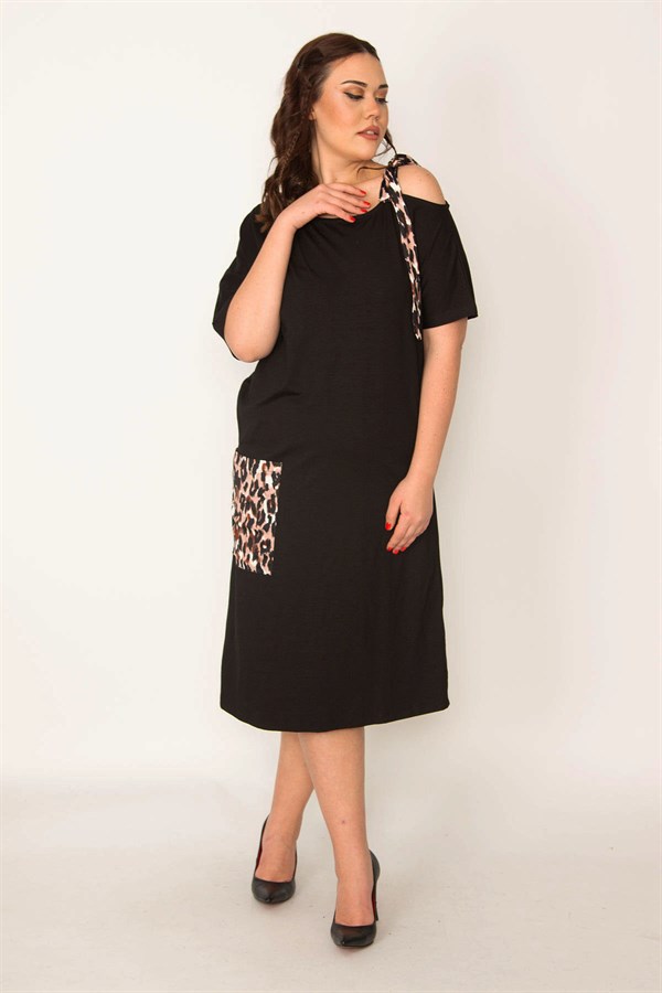 KADIN SİYAH ASKI VE CEP DETAYLI ELBİSE