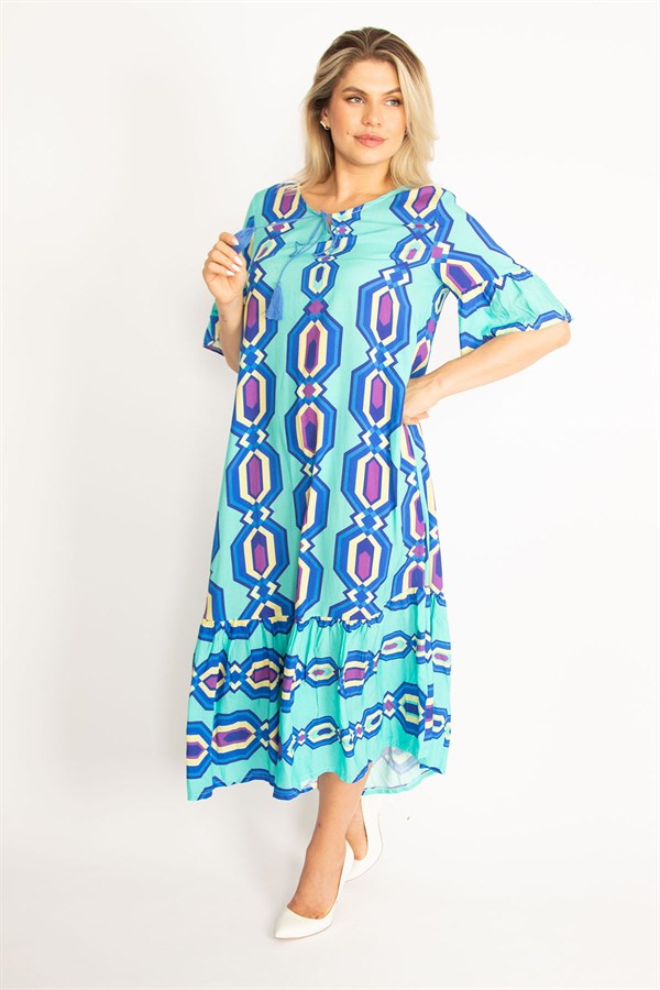 Kadın Kırmızı Dokuma Viskon Kumaş Volan Kollu Etek Ucu Katlı Elbise 65N34435