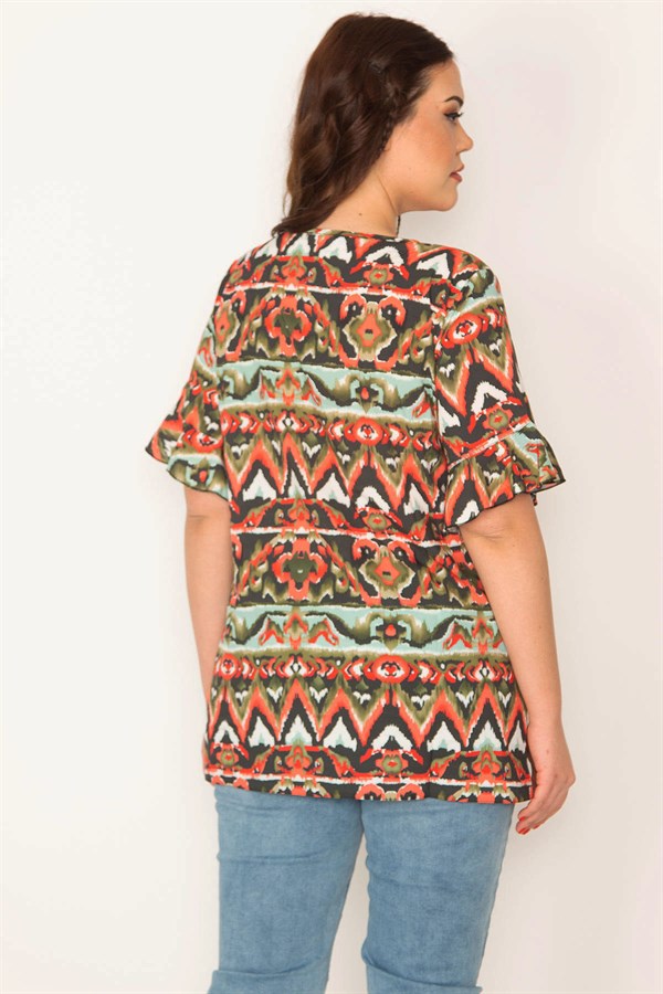 KADIN HAKİ V YAKALI VOLAN KOLLU BLUZ