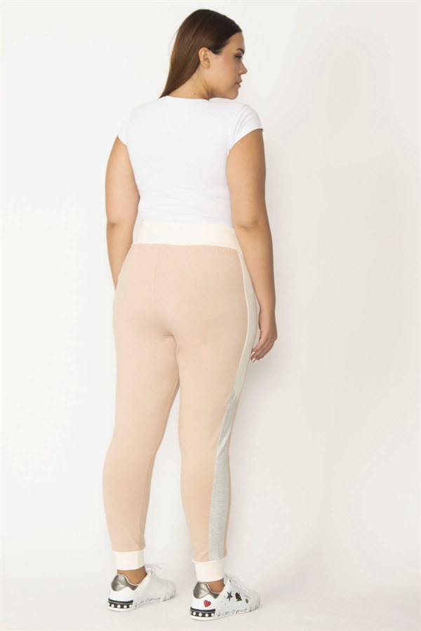 Kadın Pudra Paça Ribanalı Yan Şerit Ve Geniş Kemerli Spor Pantolon 65N27786