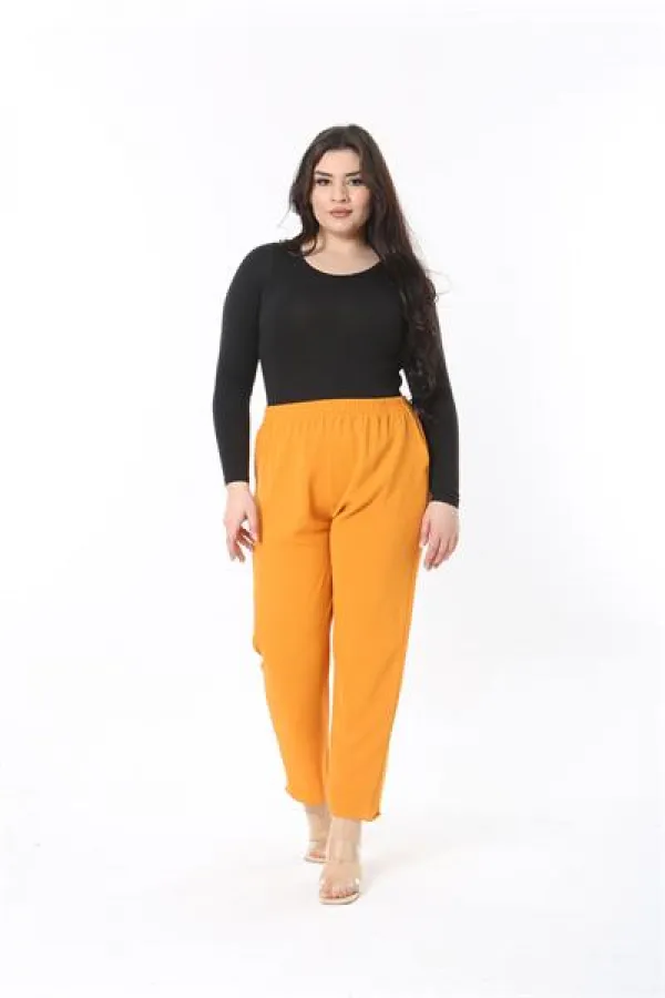 Kadın Büyük Beden Oranj Beli Lastikli Yan Cepli Pantolon 65N38929