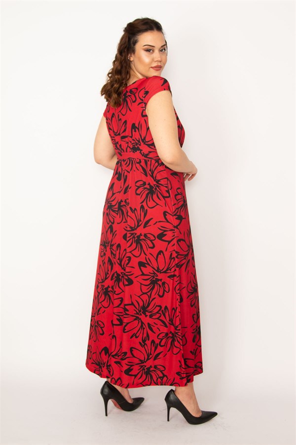 Kadın Renkli V Yakalı Bel Büzgülü Uzun Elbise 65N33190