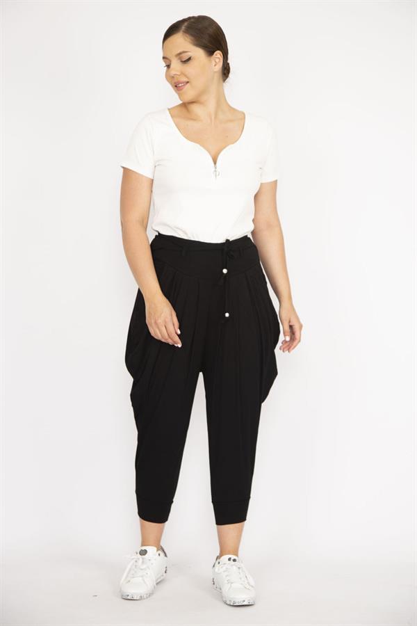 Kadın Siyah Büyük Beden Şalvar Kesim Kapri