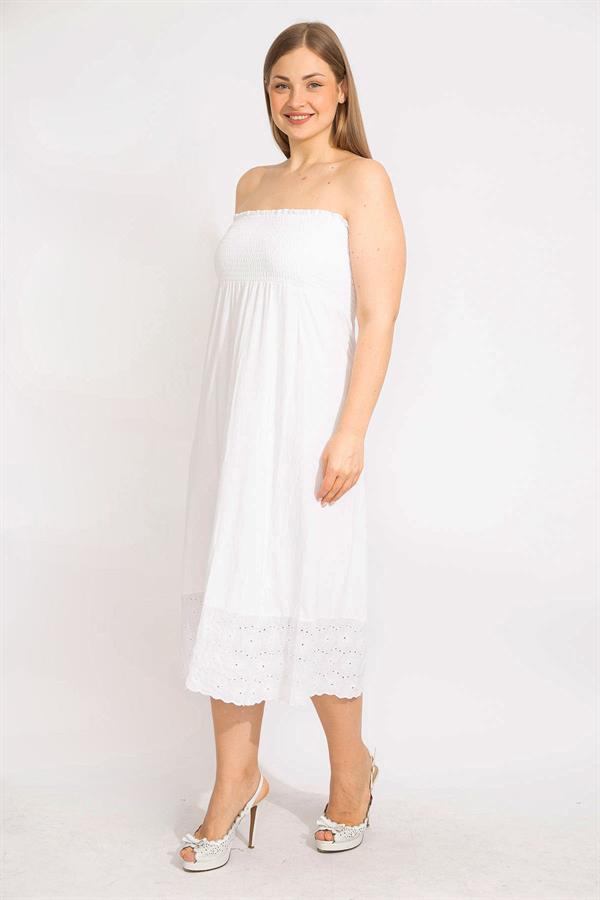 Kadın Kemik Göğüs Kısmı Geniş Gipe Lastikli Etek Ucu Dantel Detaylı Straplez Elbise 65N35680