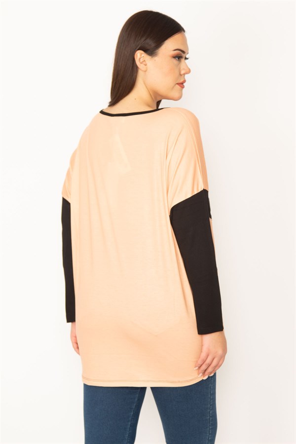 Kadın Gri Önü Flok Desen Ve Taş Detaylı İki Renkli Tunik 65N31412