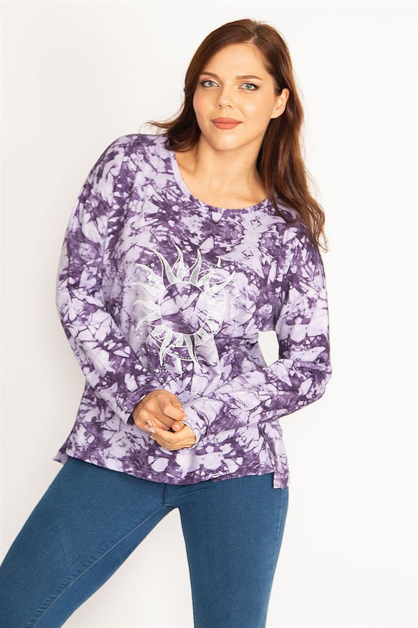 Women's Purple Tie Dye Printed Sweatshirt 65N34770
