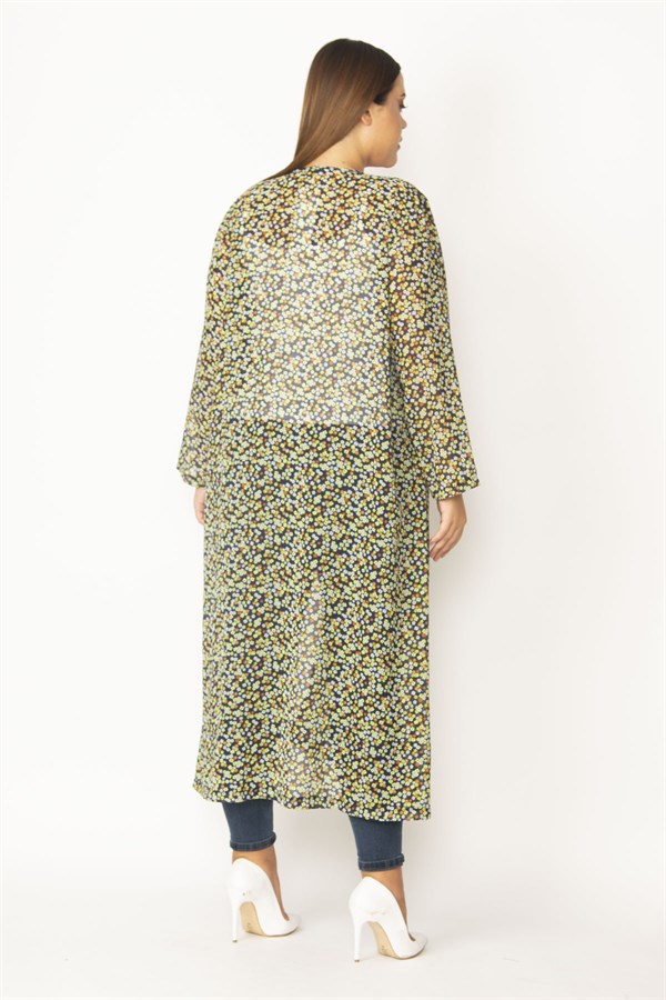 Kadın Kırmızı Şifon Kumaş Desenli Uzun Hırka 65N28497