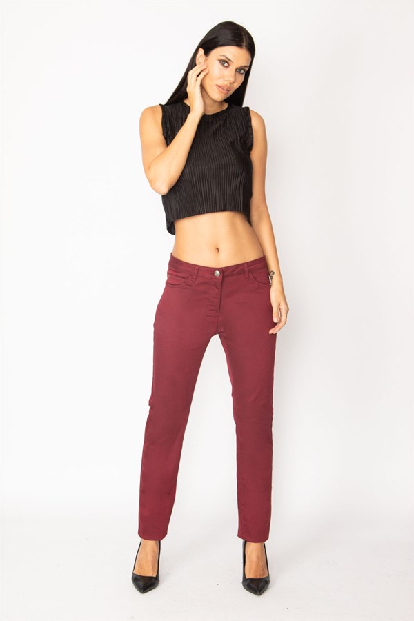KADIN BORDO GABARDİN 5 CEP PANTOLON