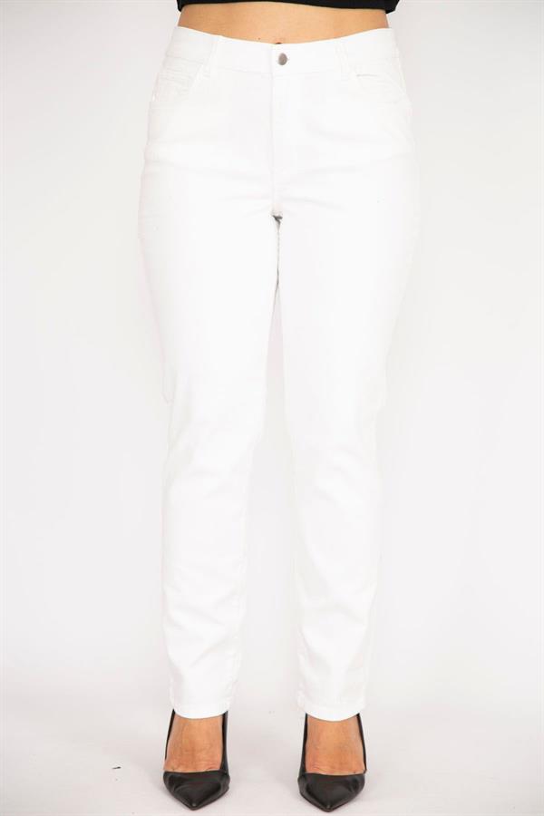 Kadın Büyük Beden Kemik Yüksek Bel Yan Kemer Lastikli Likralı 5 Cepli Kot Pantolon 65N37894