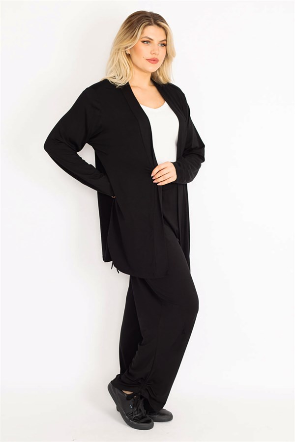 Kadın Mavi Yan Bağcık Detaylı Hırka Pantolon Takım 65N34906