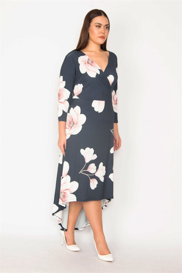 ROBE FEMME BLEU MARINE À COL CACHÉ ET DOS LONG