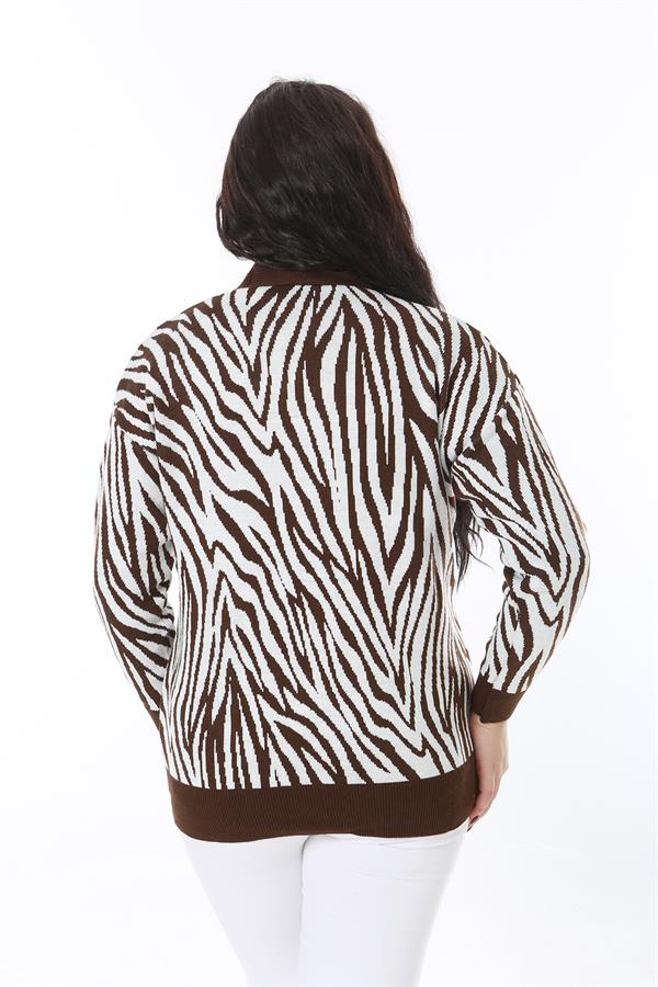 Kadın Büyük Beden Kahve Ön Düğmeli Triko Hırka 65N38566