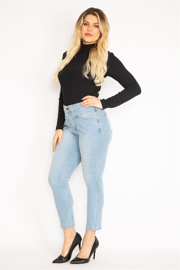 Kadın Mavi Kup Detaylı Kot Pantolon 65N35142