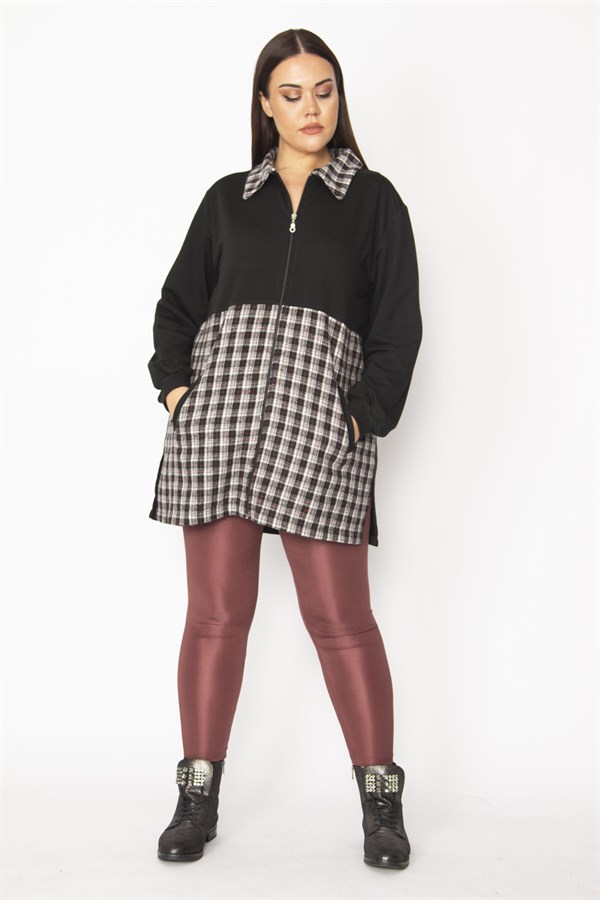 Kadın Bej Ekose Desen Detaylı Fermuarlı Cepli Mont 65N29569