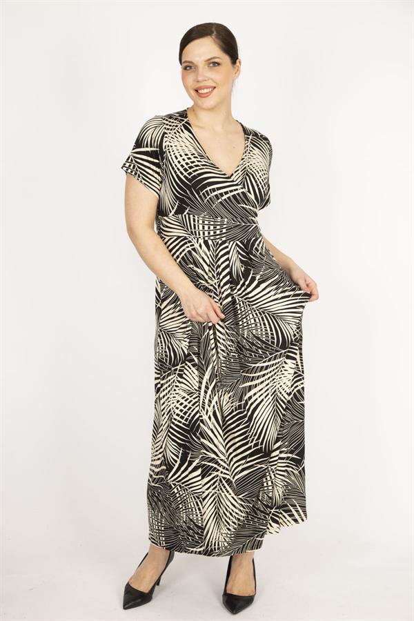 Kadın Mor Büyük Beden Anvelop Yakalı Renkli Uzun Elbise