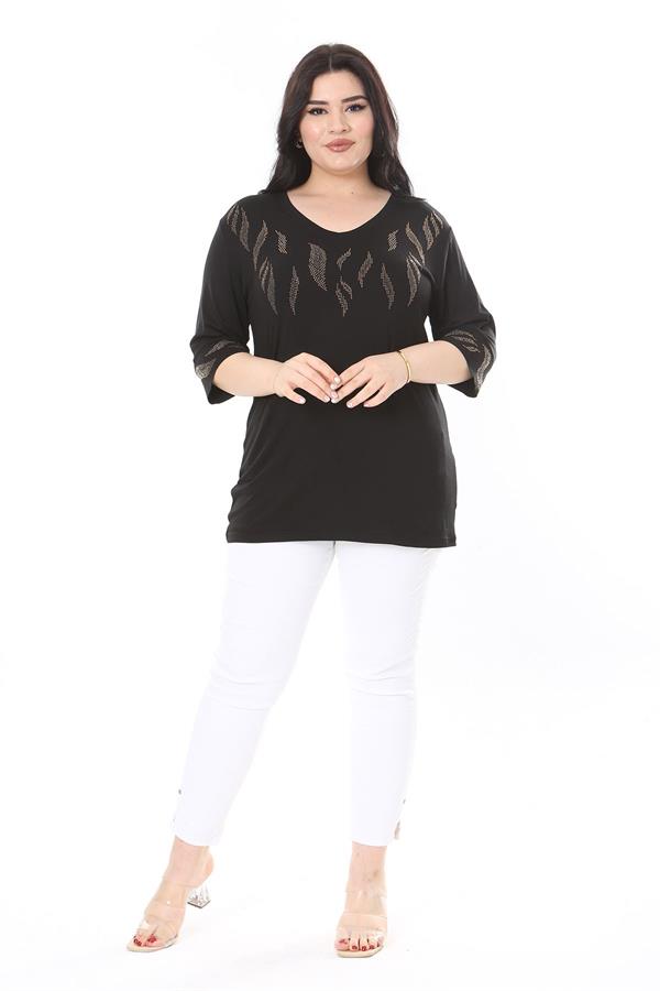 Chemisier noir à détails en pierre grande taille pour femme 65N37978