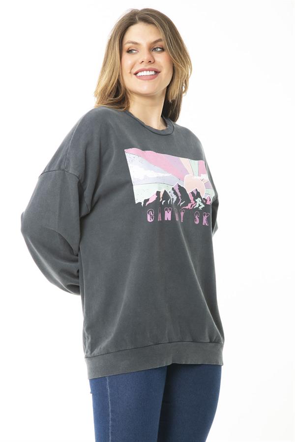 Women's Plus Size Smoke Digital Printed Sweatshirt 65N37159