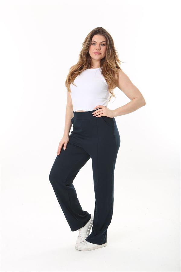 Kadın Büyük Beden Füme Ütü İzi Çima Dikişli Likralı Yan Cepli Pantolon 65N37564