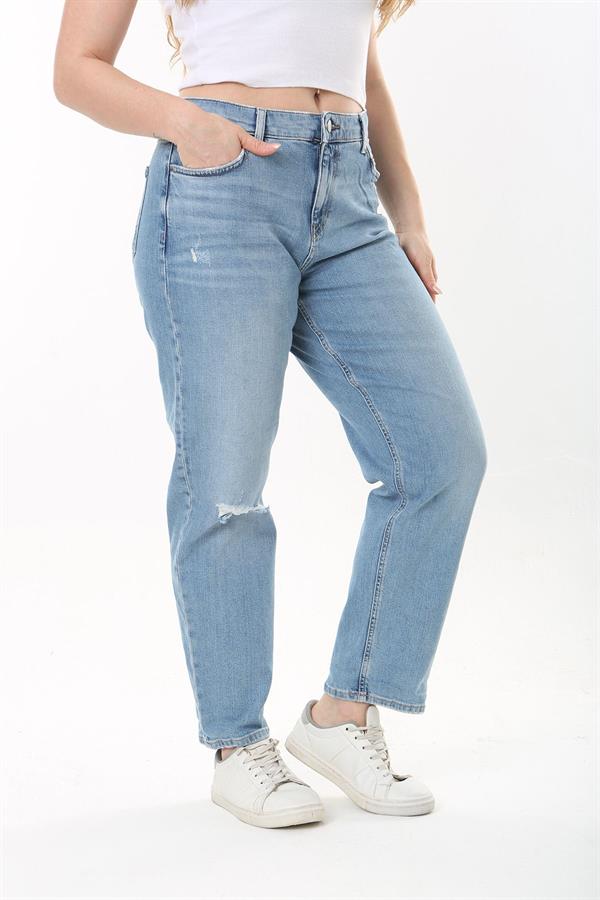 Kadın Büyük Beden Mavi Yüksek Bel 5 Cepli Kot Pantolon 65N37517