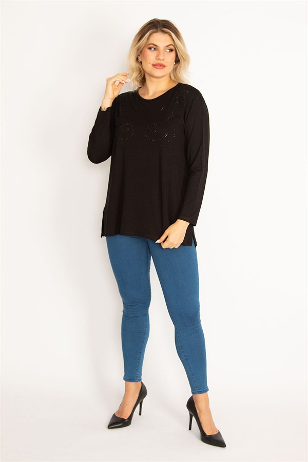 Kadın Siyah Taş Detaylı Uzun Kollu Bluz 65N34632