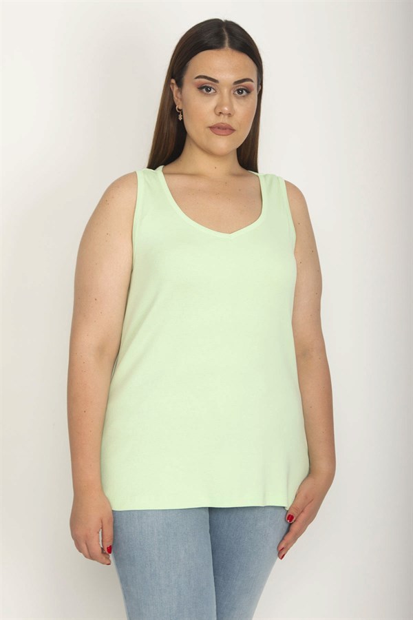 Kadın Açıl Yeşil Pamuklu Kumaş Kolsuz Bluz 65N26628