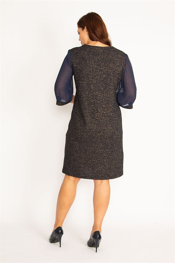 Kadın Gri Sim Detaylı Kolları Şifon Elbise 65N34746