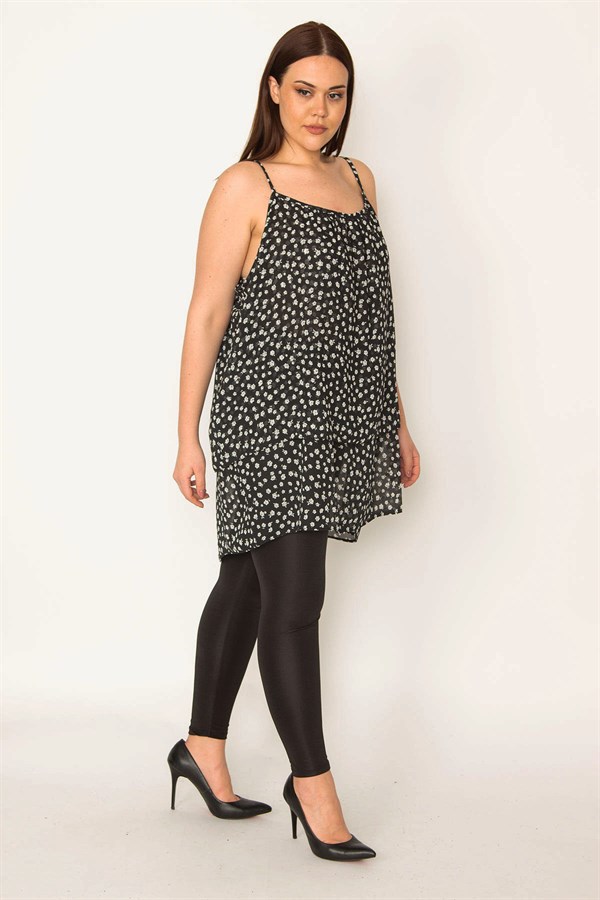 Kadın Renkli Desenli Şifon Kumaş Askılı Katlı Tunik 65N32041