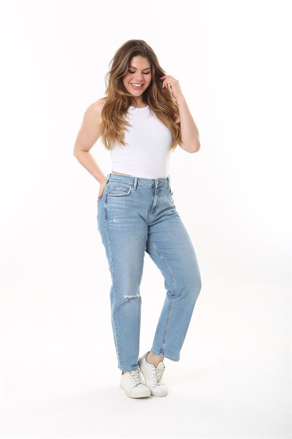 Kadın Büyük Beden Mavi Yüksek Bel 5 Cepli Kot Pantolon 65N37484