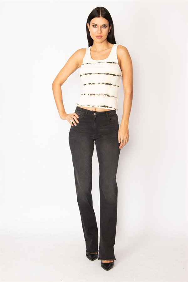 KADIN SİYAH YIKAM DETAYLI PAÇA PİS DİKİŞLİ 5 CEP KOT PANTOLON