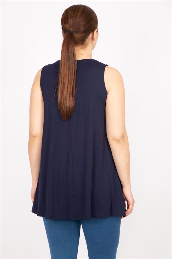 Kadın Lacivert Büyük Beden Önü A Pileli Bluz