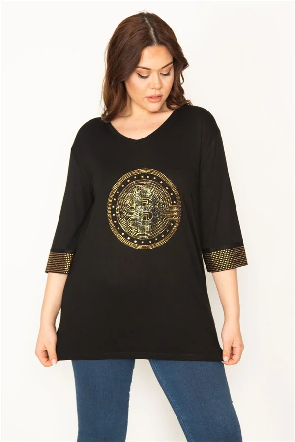 Kadın Siyah Taş Detaylı Tunik 65N32428