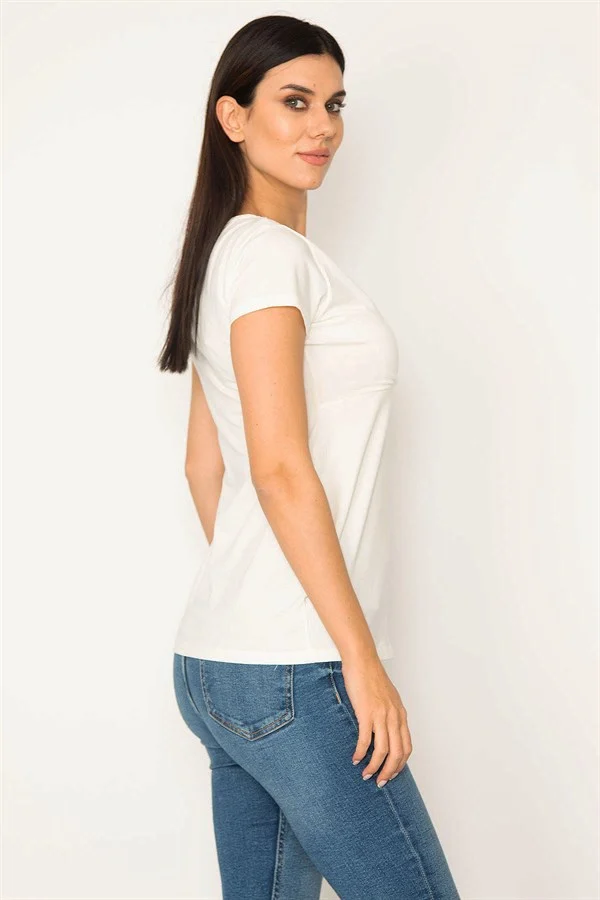 KADIN KEMİK YAKA KAPATMA PARÇALI ANVELOP BLUZ